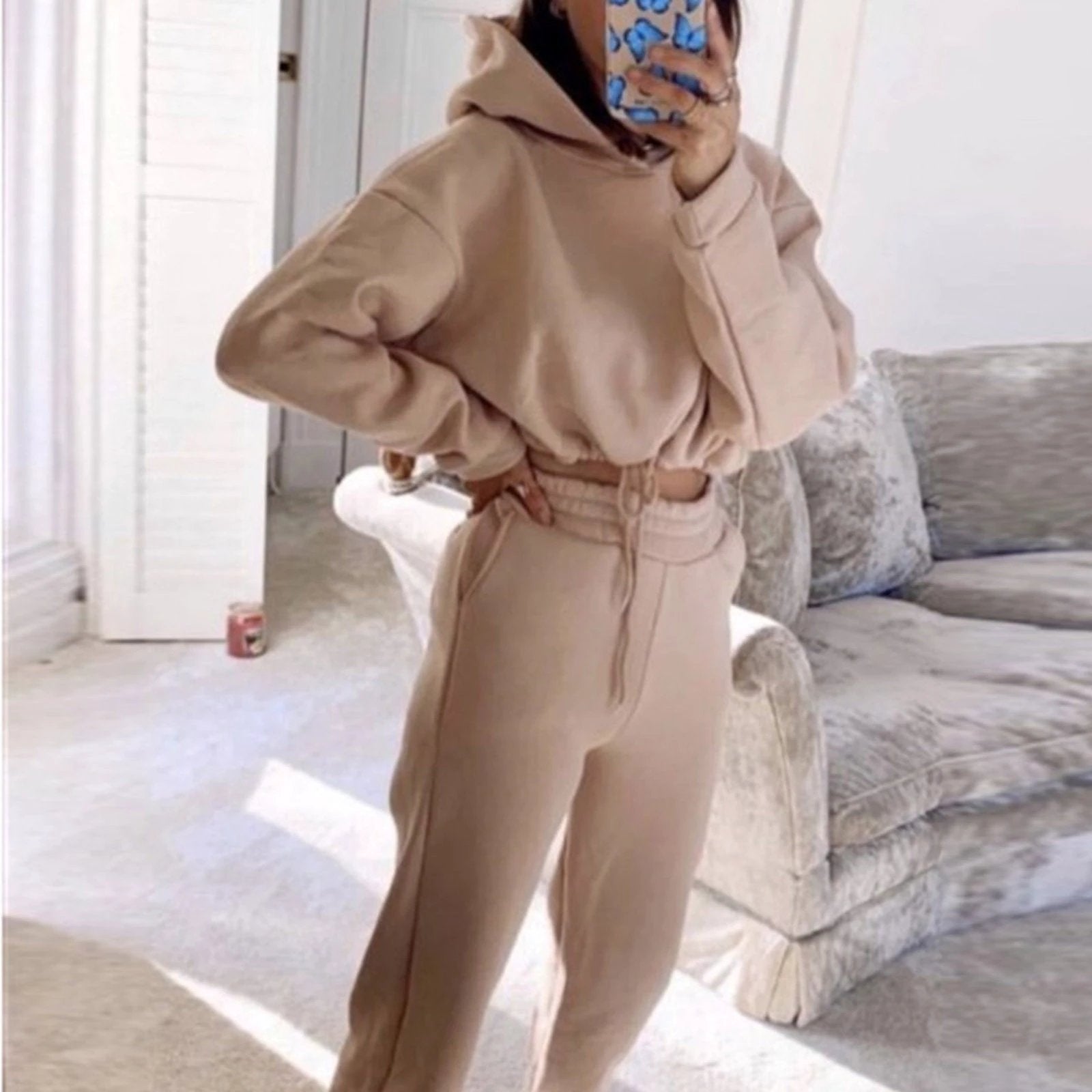 Women's 2-Piece Jogging Suit - Sexy Long Sleeve Hoodie Tracksuit