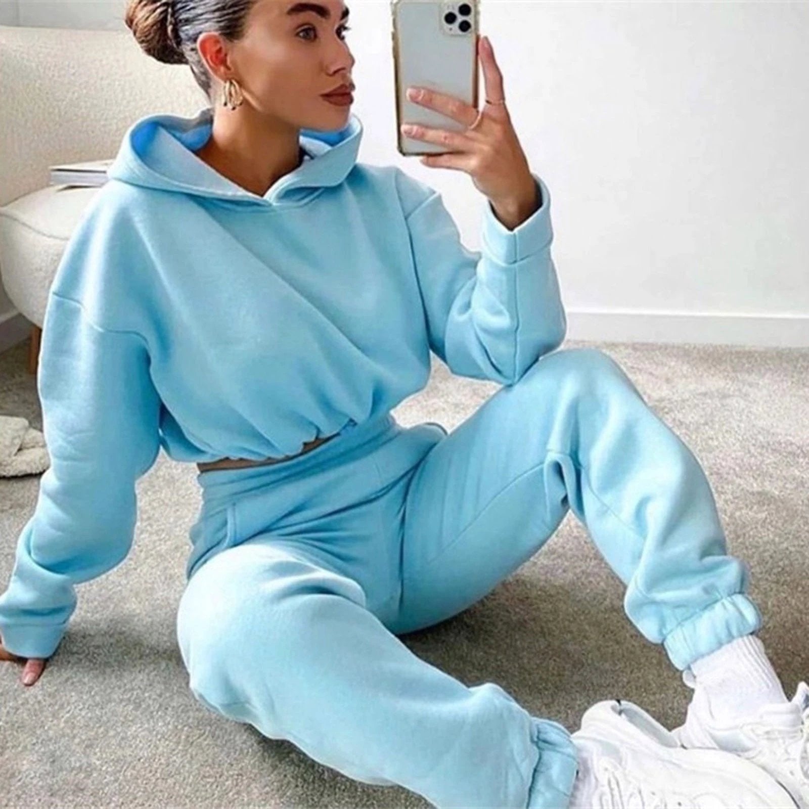 Women's 2-Piece Jogging Suit - Sexy Long Sleeve Hoodie Tracksuit