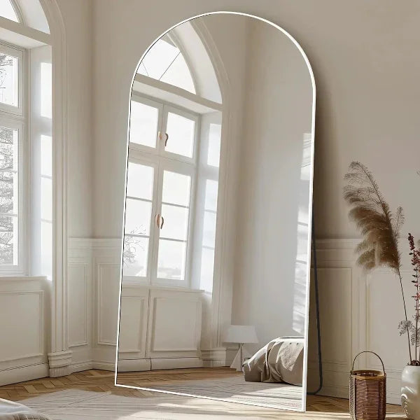 MELOMOIR Oversized Floor Mirror, Free Standing Leaning or Hanging, Suitable for Bedroom Living Room Home Gym Cloakroom, Thin Aluminum Frame, Tempered Glass, White