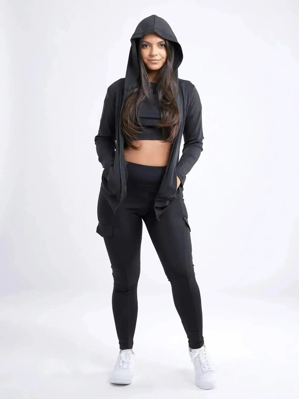 Athletic Fitted Zip-Up Hoodie Jacket with Pockets