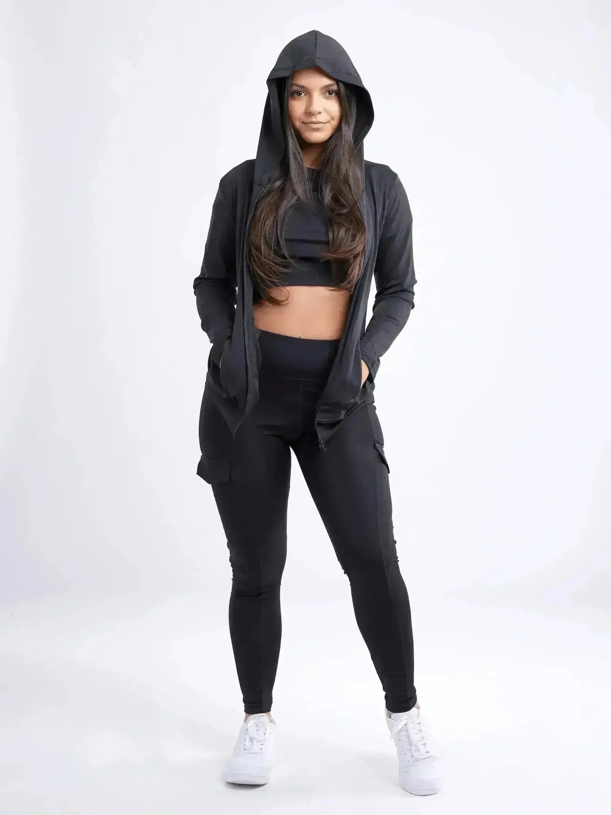 Athletic Fitted Zip-Up Hoodie Jacket with Pockets