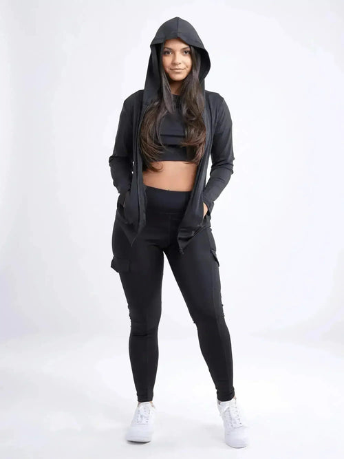 Athletic Fitted Zip-Up Hoodie Jacket with Pockets