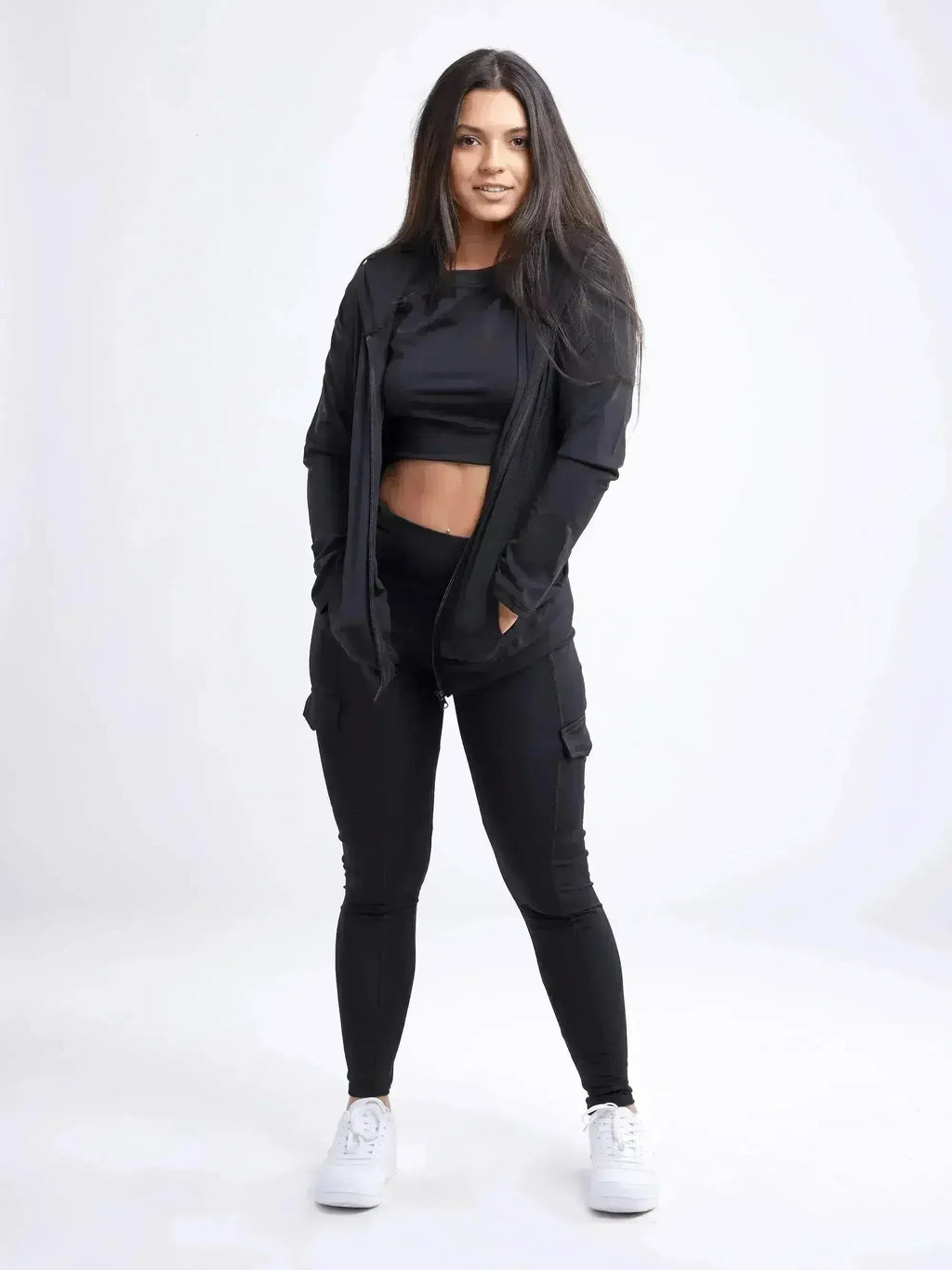 Athletic Fitted Zip-Up Hoodie Jacket with Pockets