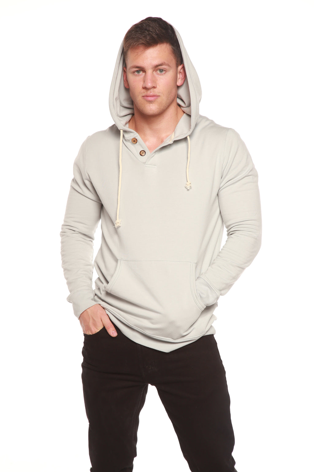 Men's Henley Style Bamboo Viscose Fleece Hoodie